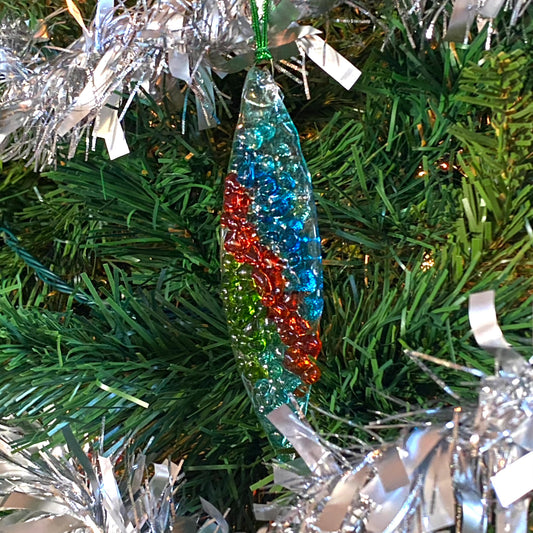 Marquise Ornament in Aqua, Citron, Orange and Turquoise