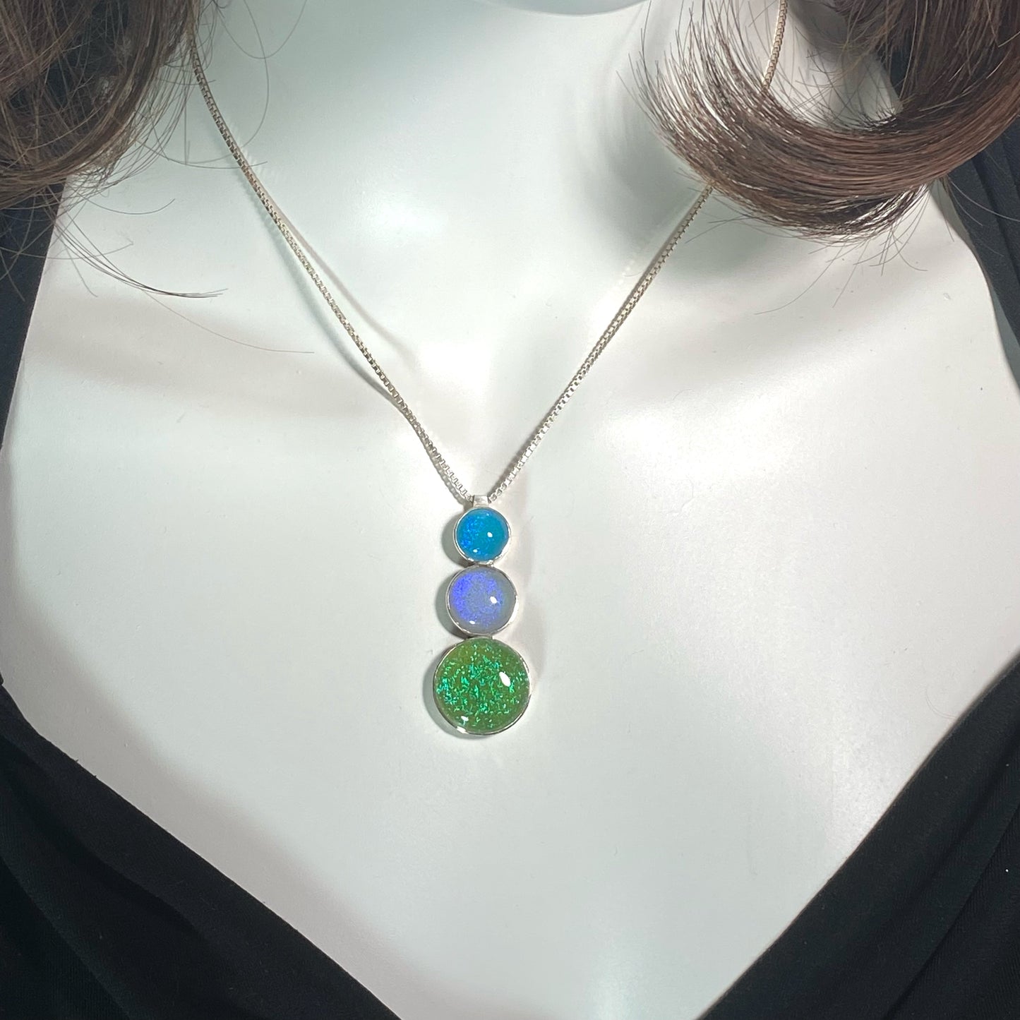 Triple Drop Circle Necklace in Mint, Lavender & Caribbean