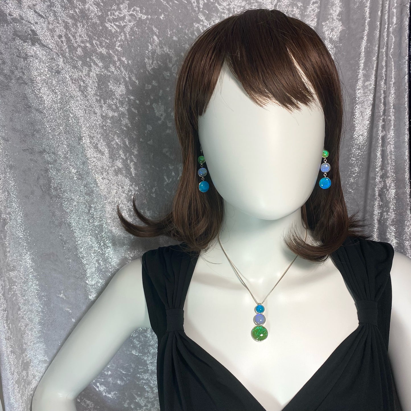 Triple Drop Circle Necklace in Mint, Lavender & Caribbean