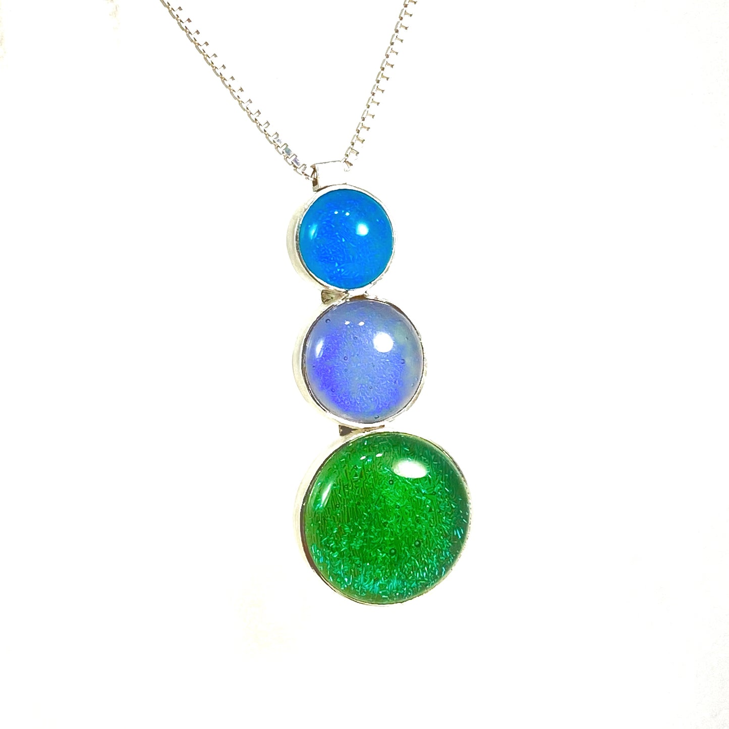 Triple Drop Circle Necklace in Mint, Lavender & Caribbean