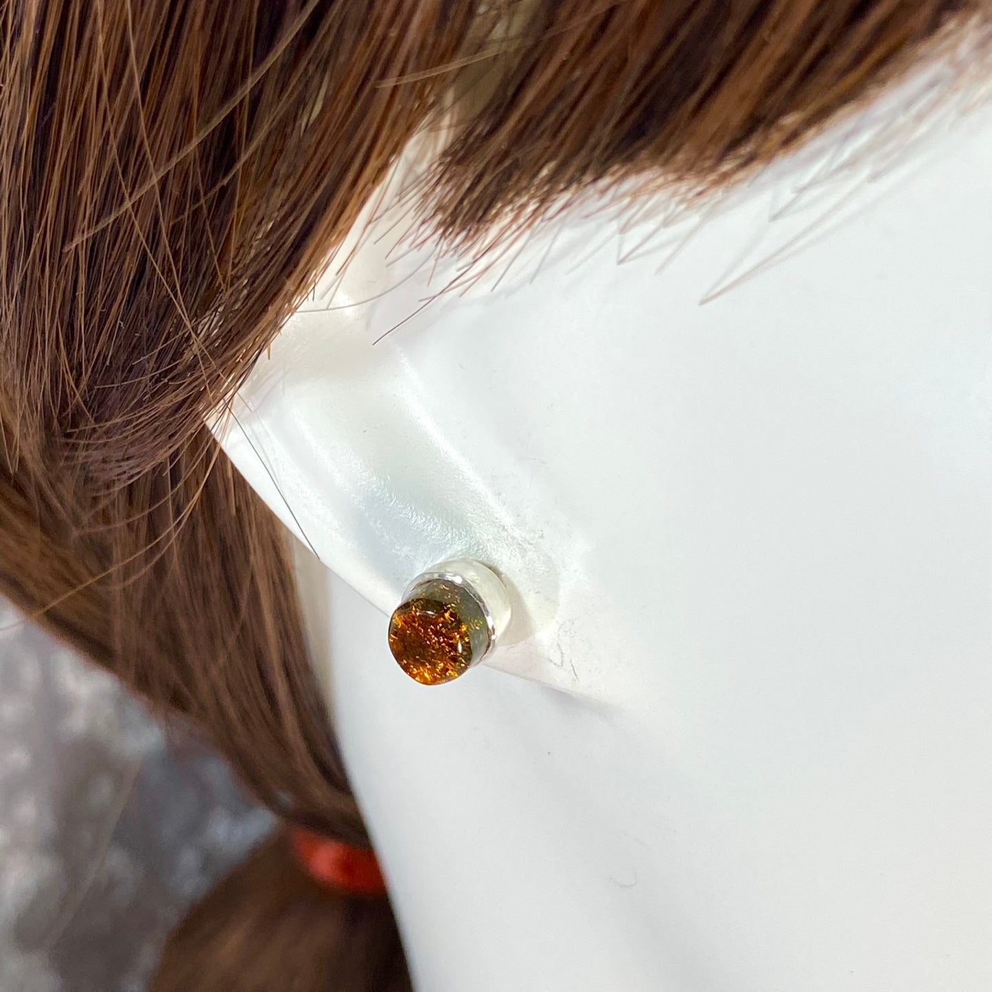 Tiny Circle Post Earrings in Amber