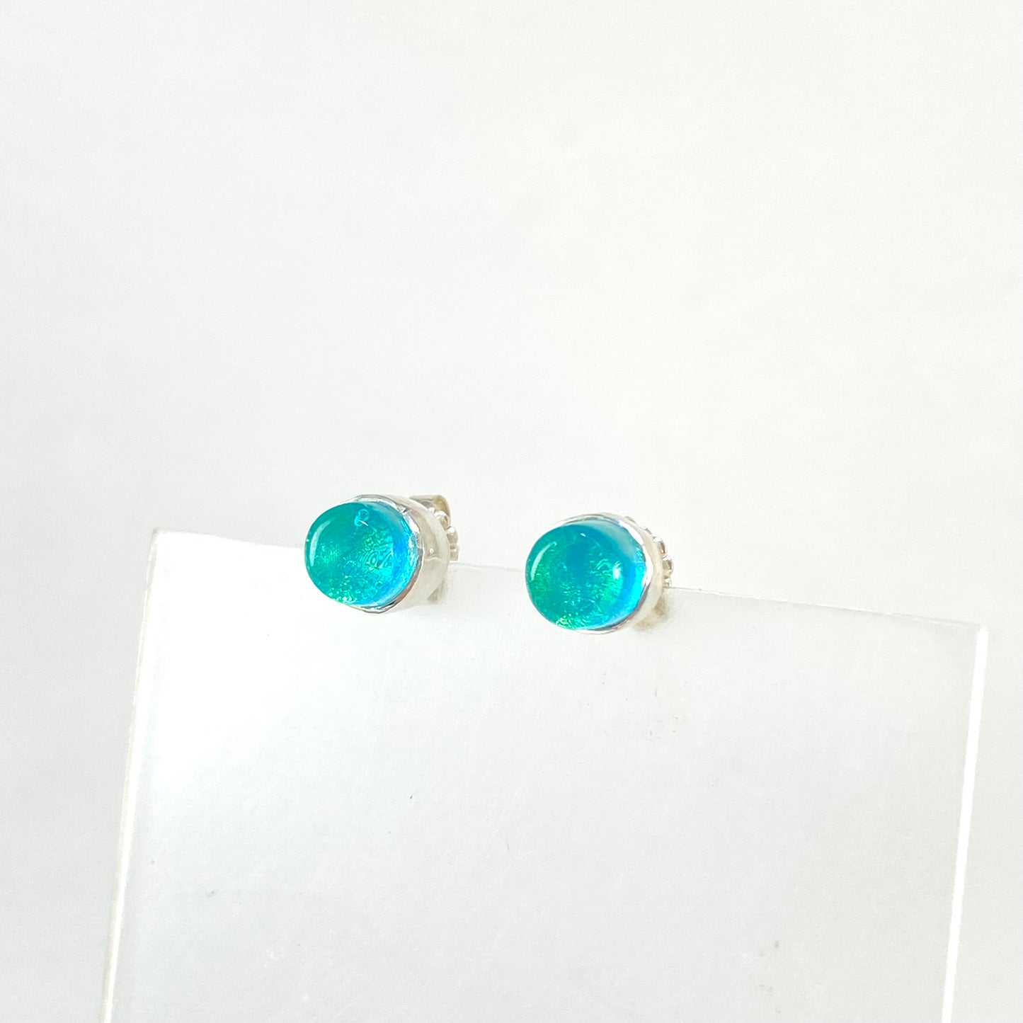 Tiny Circle Post Earrings in Aqua