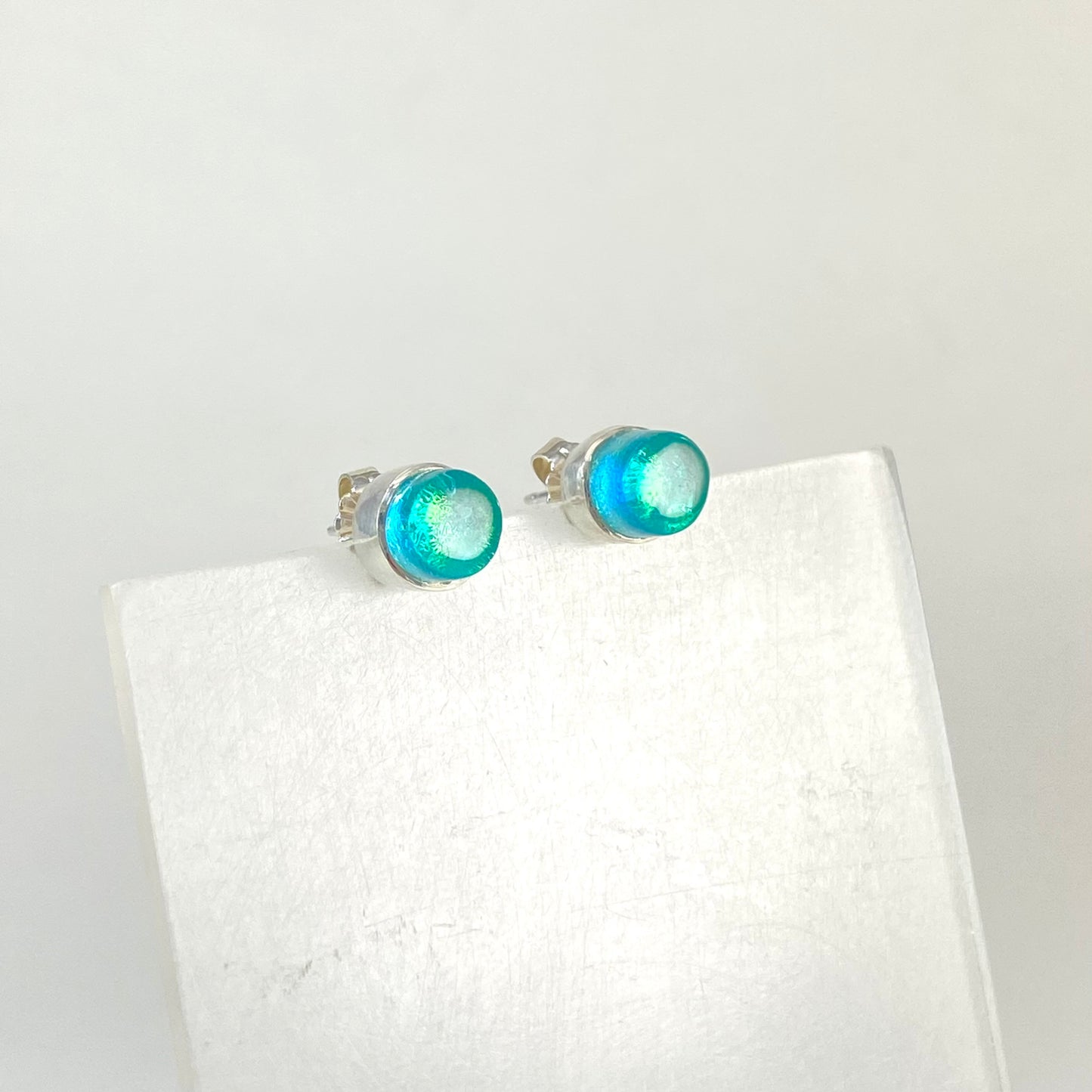 Tiny Circle Post Earrings in Aqua