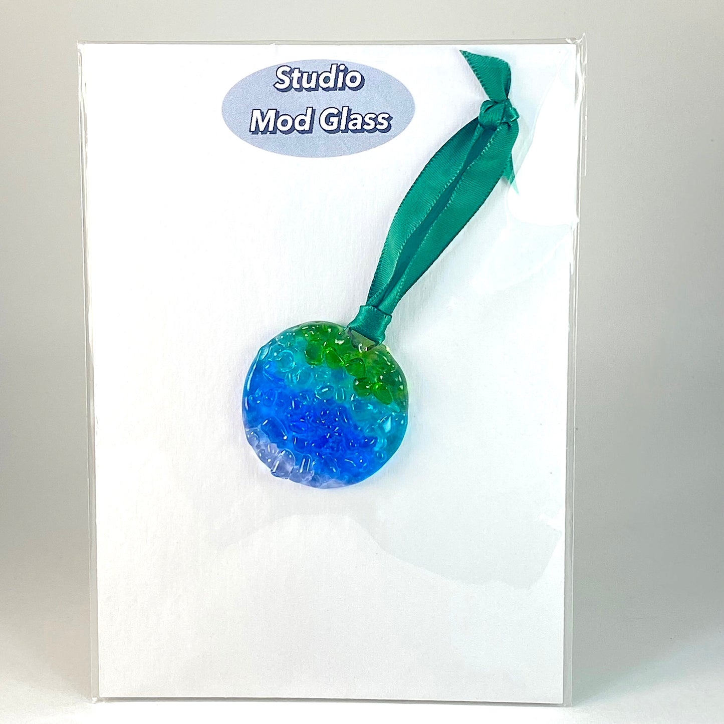 Frit Circle Ornament in Green, Blue & Purple