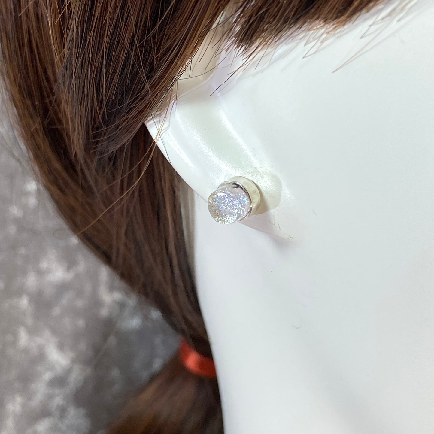 Tiny Circle Post Earrings in Pearl