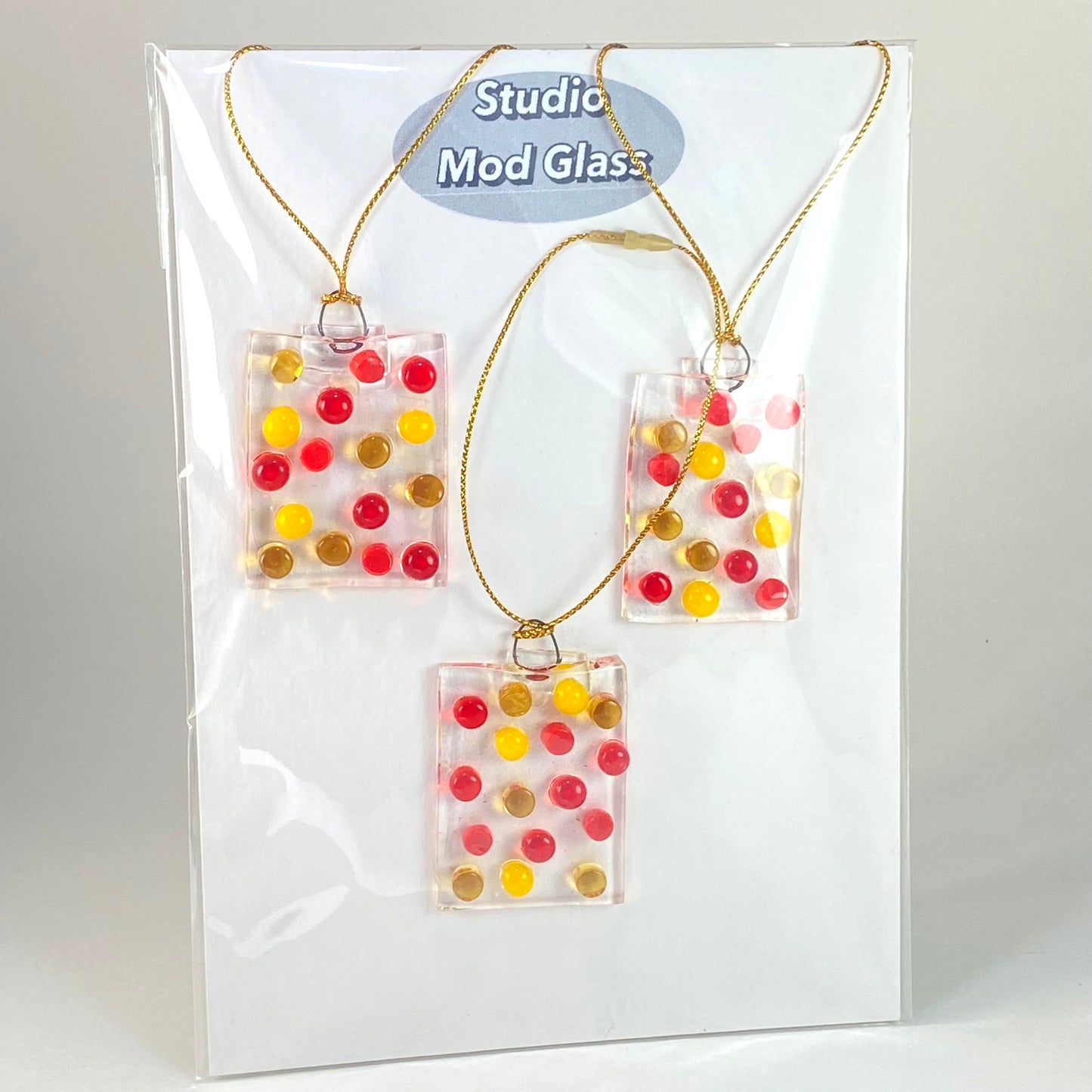 Polka Dot Rectangle Ornaments (3) Red & Yellow