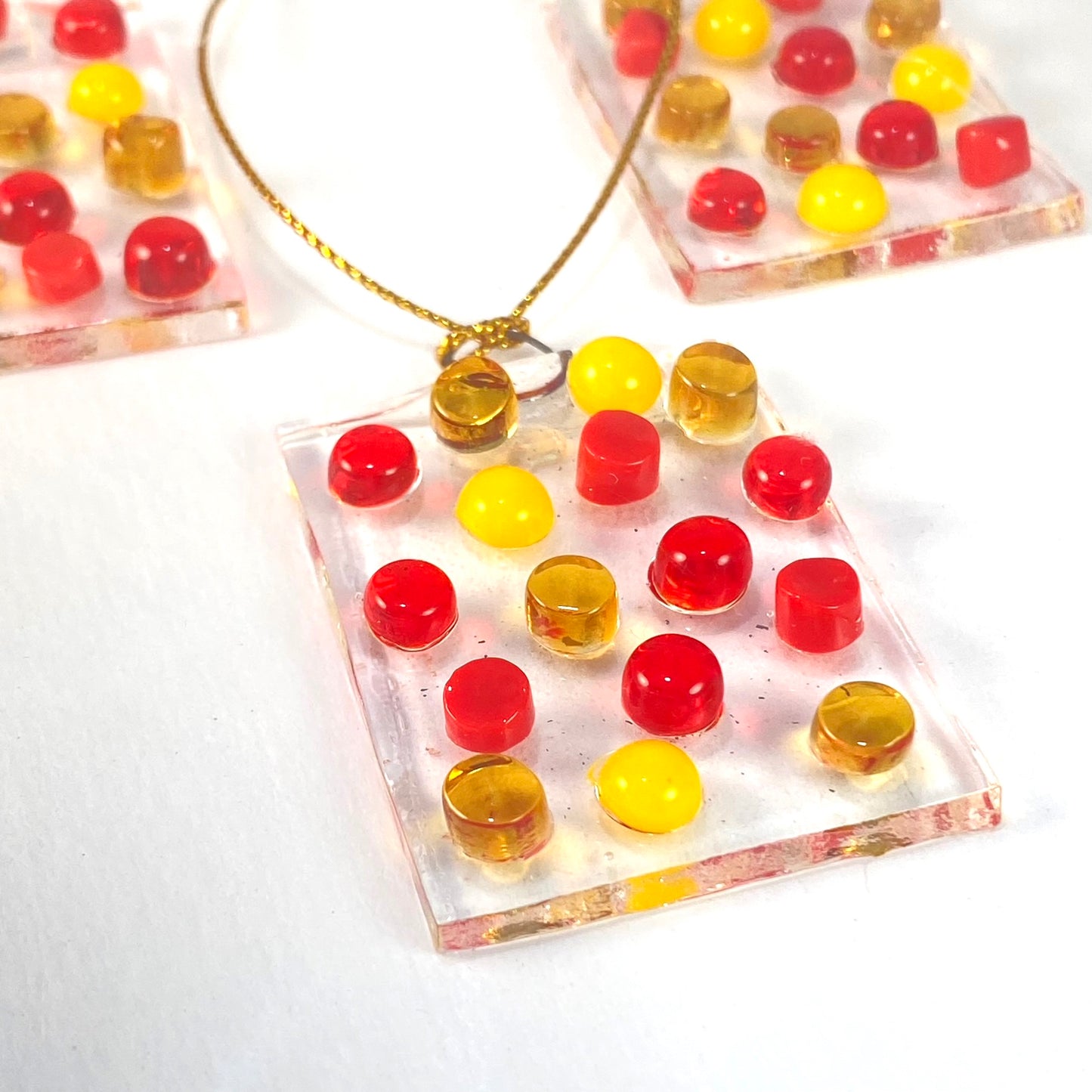 Polka Dot Rectangle Ornaments (3) Red & Yellow
