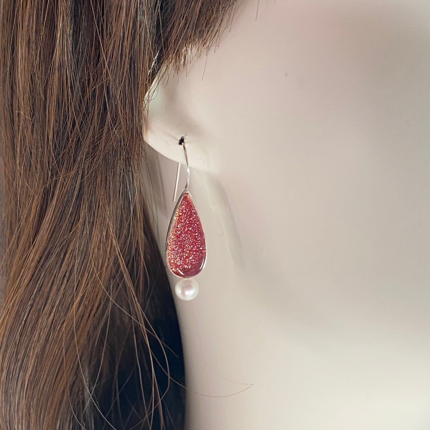 Teardrops Earrings with Pearl in Watermelon