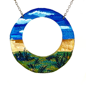 3" hollow circle beach painting necklace