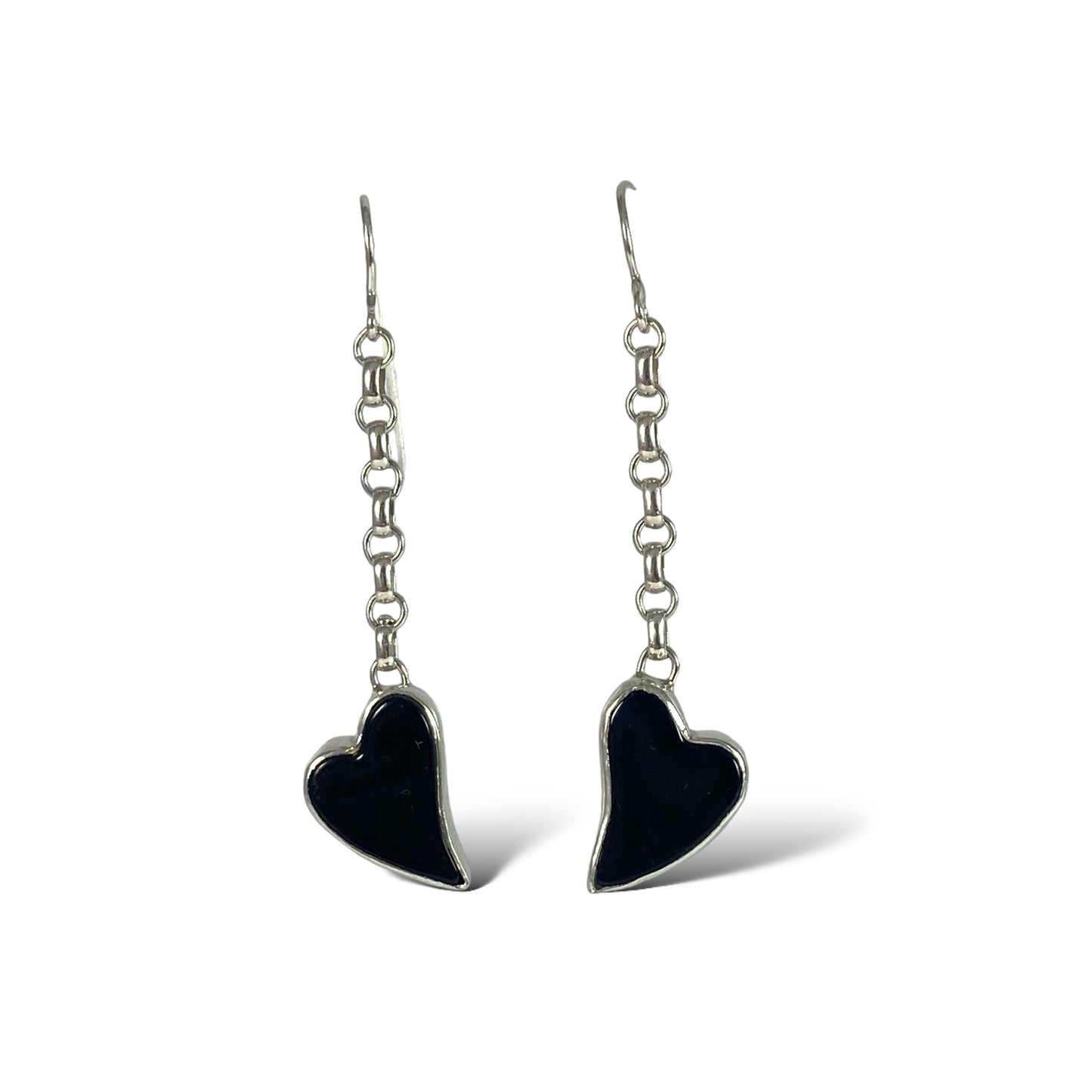 Heart Earrings with Chain in Black