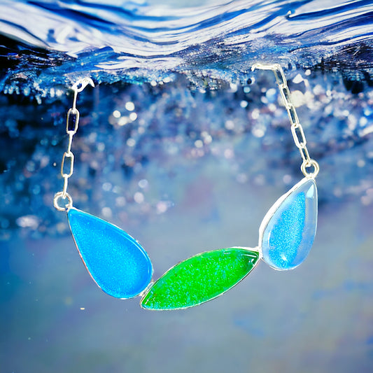 Three Leaf Element MCM Necklace in Blue, Green & Purple