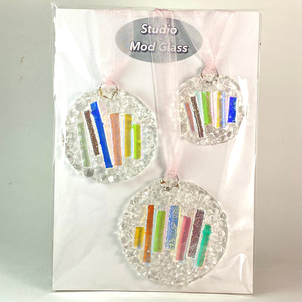 Three (3) Circle Abstract Ornaments in Dichroic
