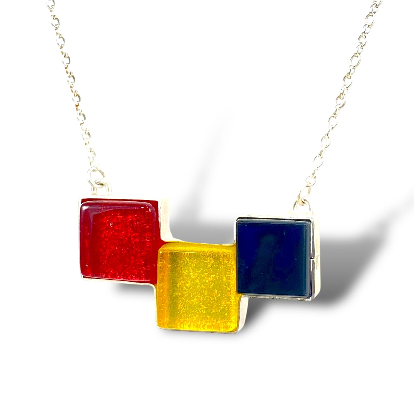 MCM 3 Square Necklace in Cherry Red, Lemon Yellow & Black