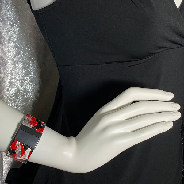 One Inch Red and Black Leather Cuff
