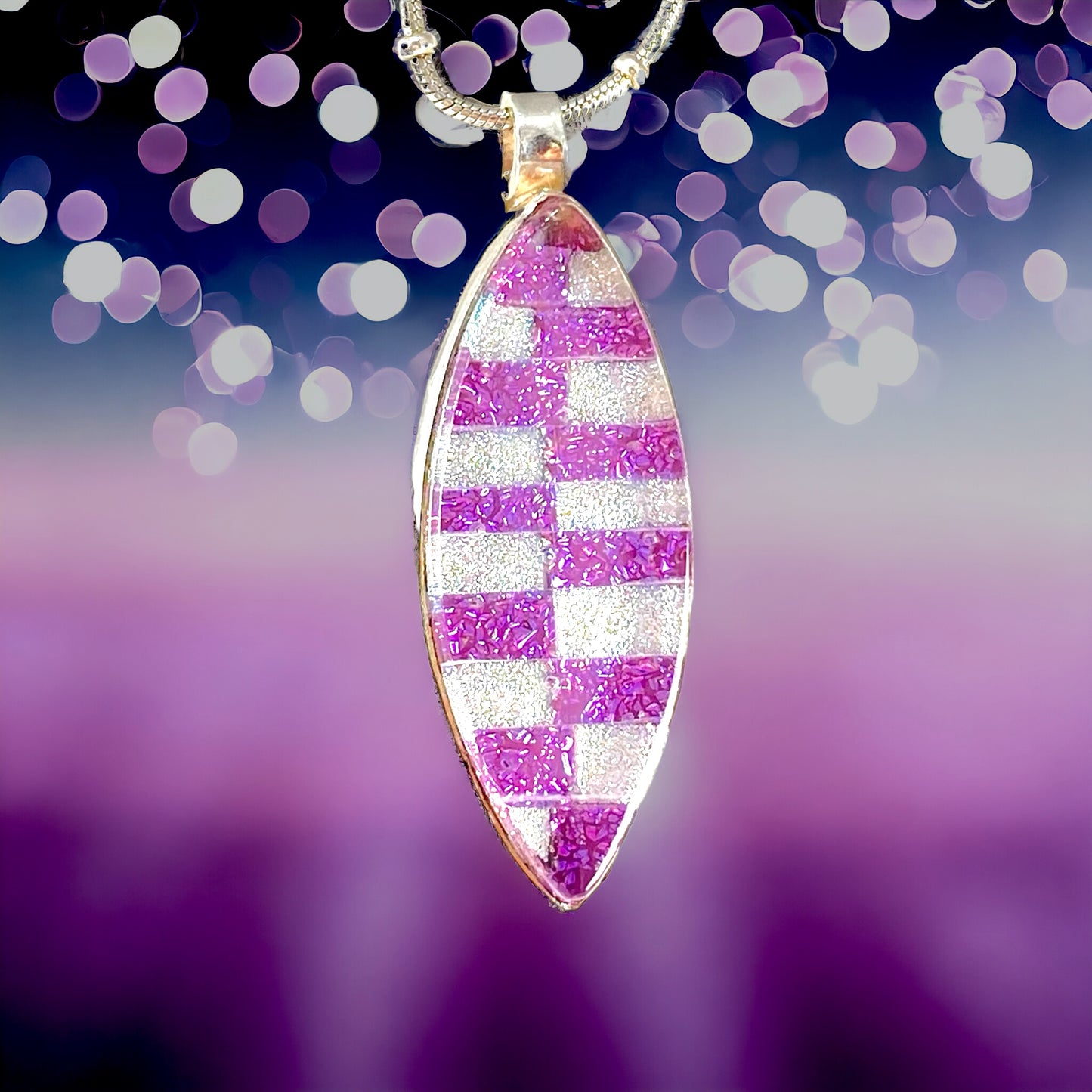 Checkerboard Marquise Necklace in Pink & White