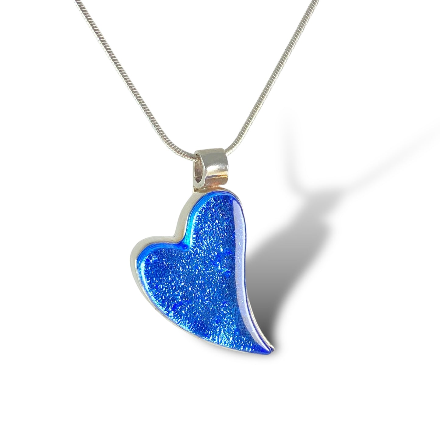 Large Curved Heart Necklace in Sapphire