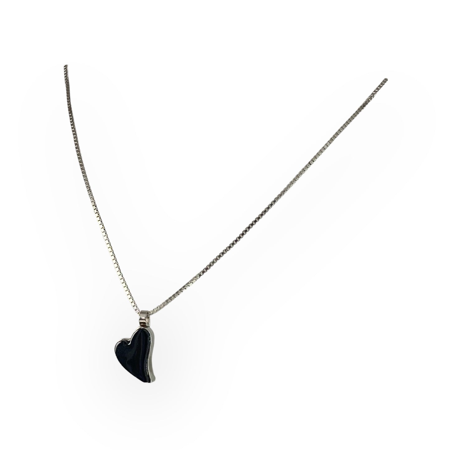 Small Curved Heart Necklace in Black