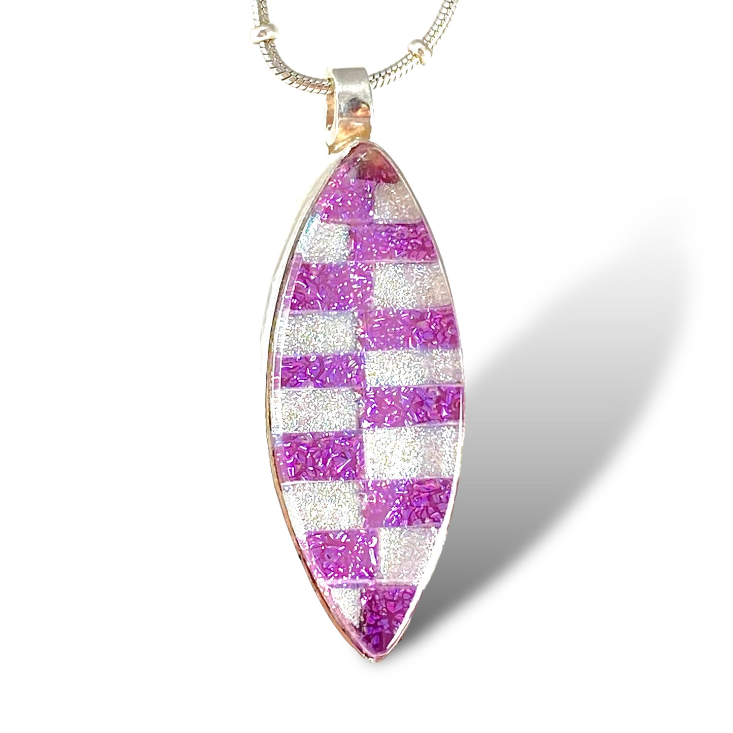 Checkerboard Marquise Necklace in Pink & White