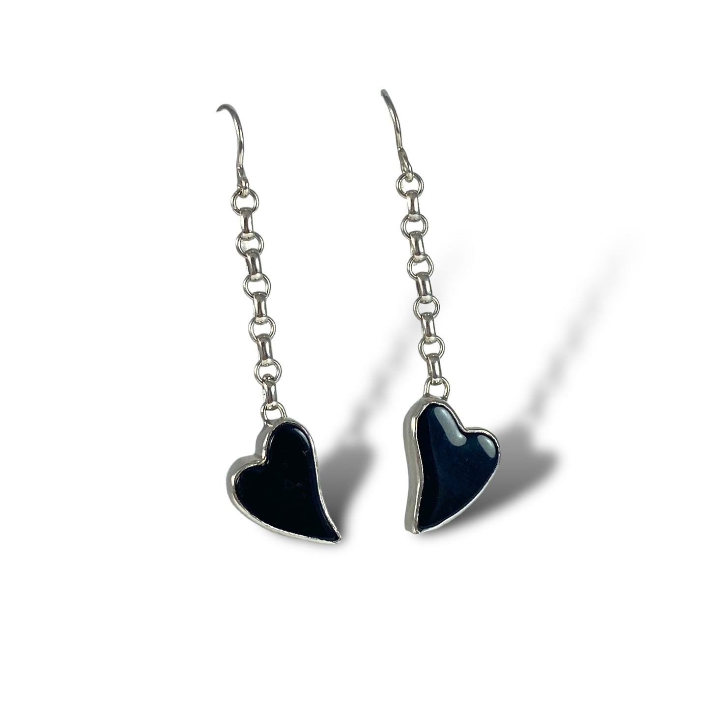 Heart Earrings with Chain in Black