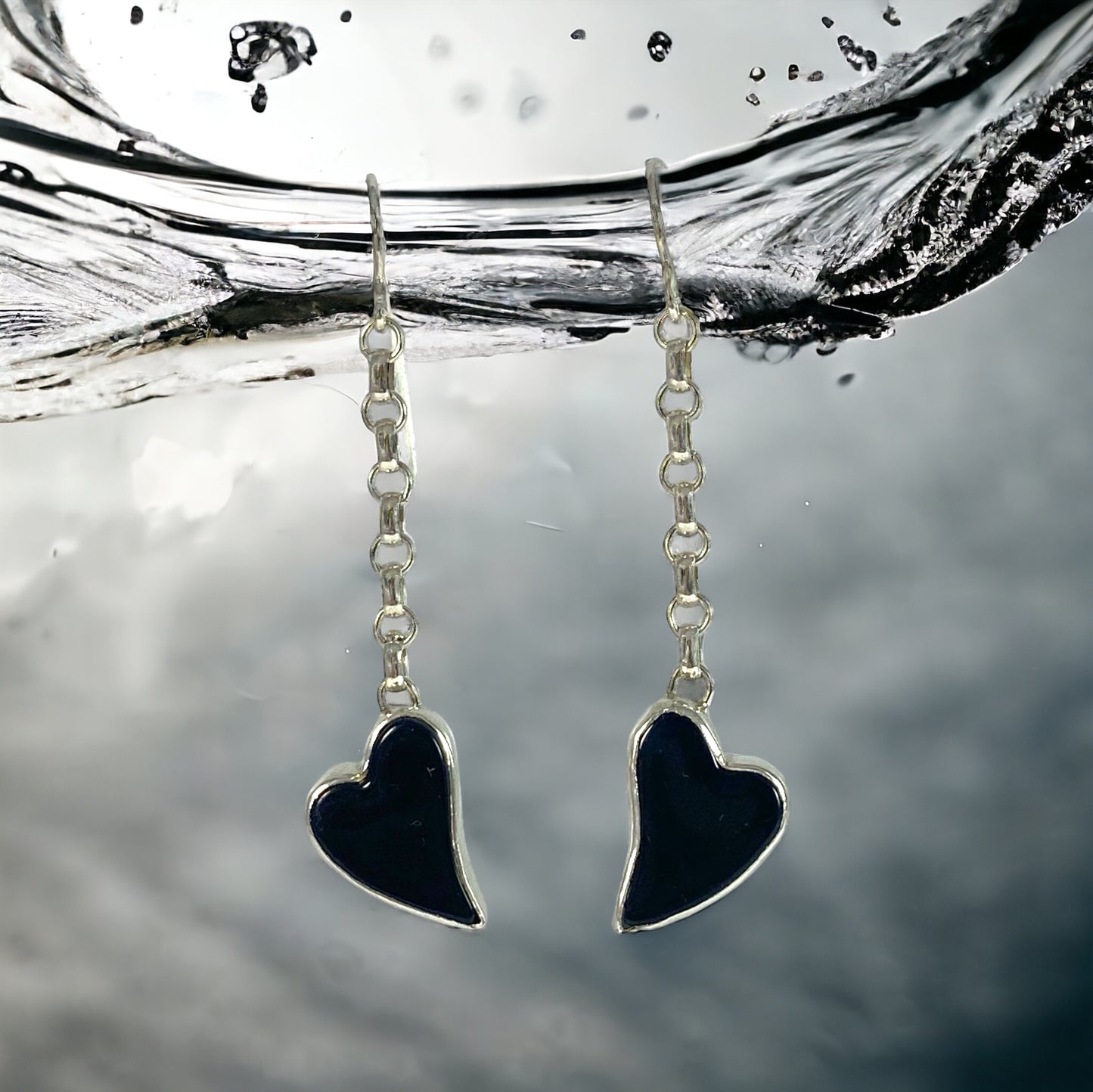 Heart Earrings with Chain in Black