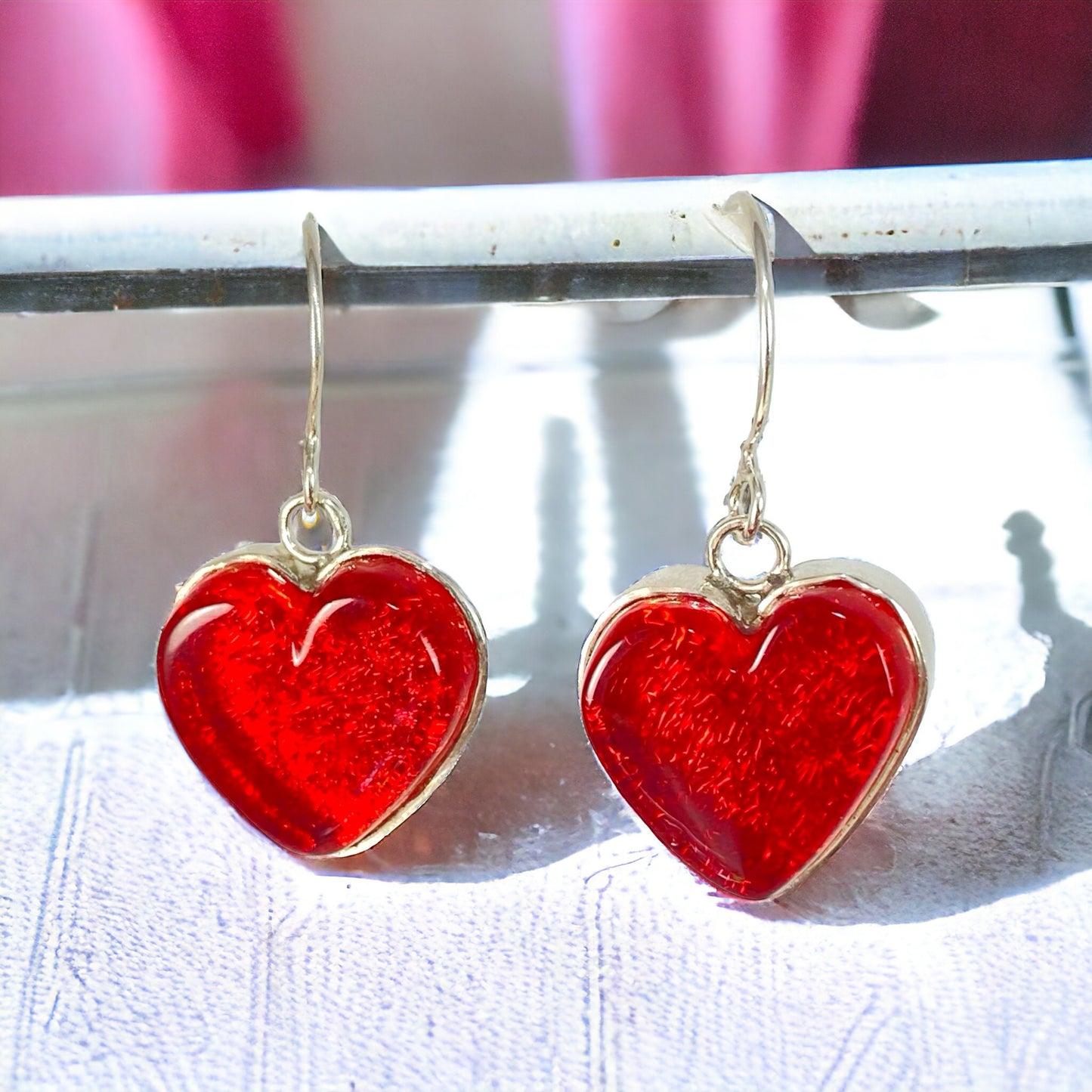 Heart Earrings in Cherry