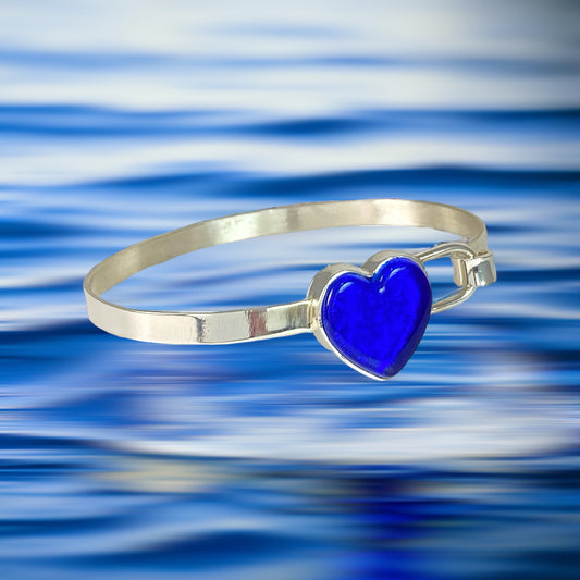 Hand Cut Heart Bracelet in Cobalt Blue