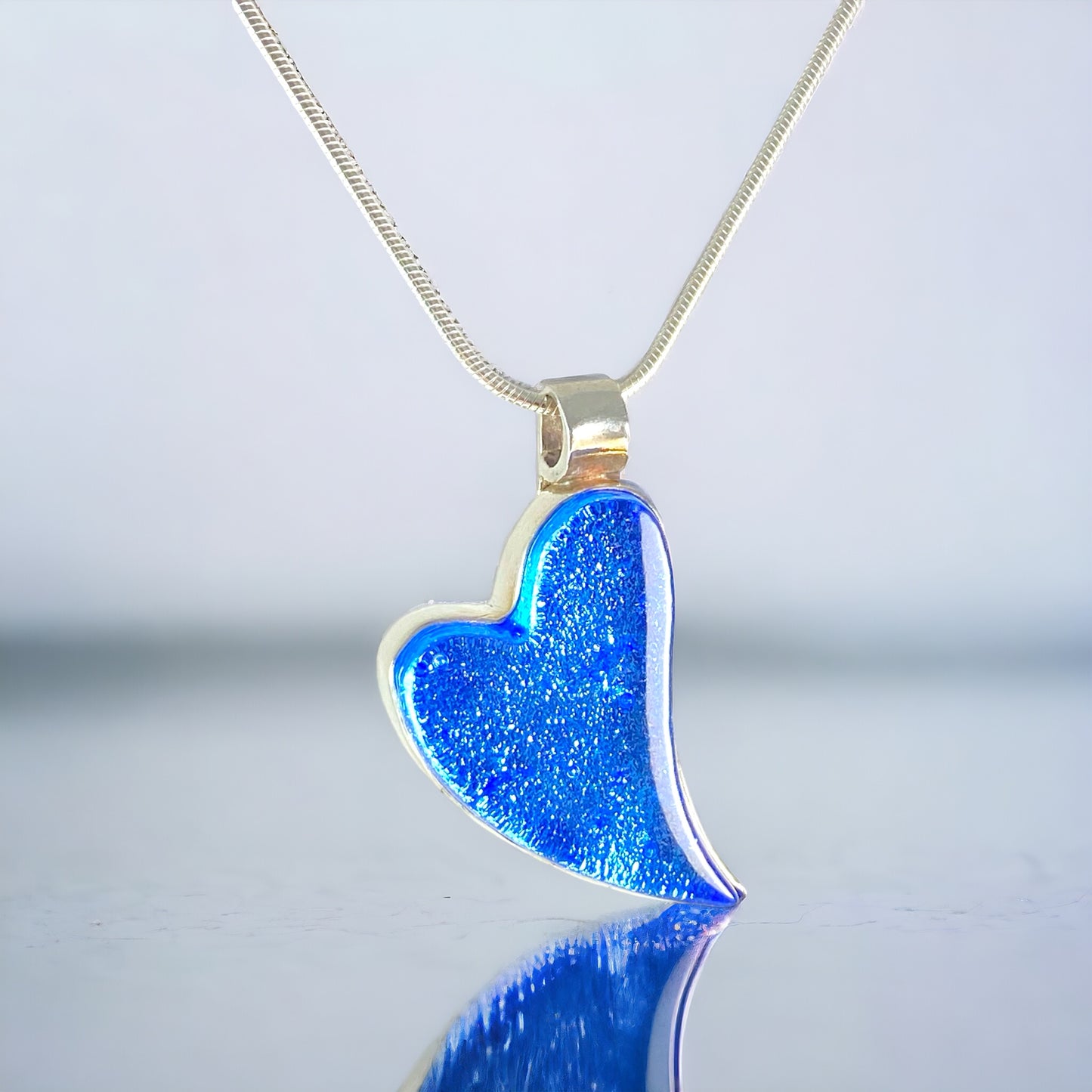 Large Curved Heart Necklace in Sapphire