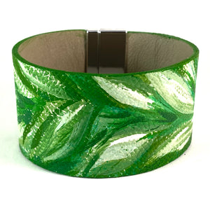 Green Leaves Leather Cuff