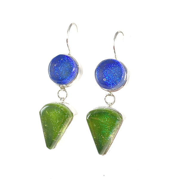 Small Double Drop Earrings in Amethyst and Moss