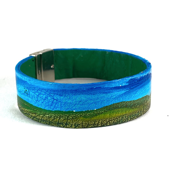 Green Hills Blue Skies Leather Cuff