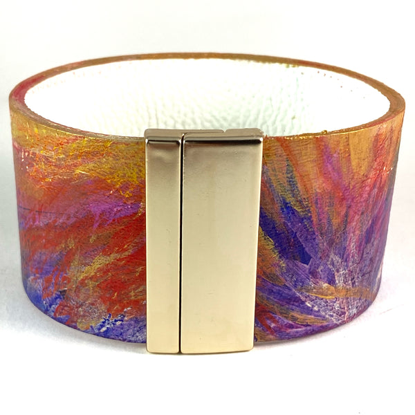 Purple, Red and Gold Leather Cuff