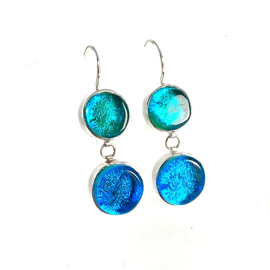 Small Double Drop Earrings in Teal and Turquoise