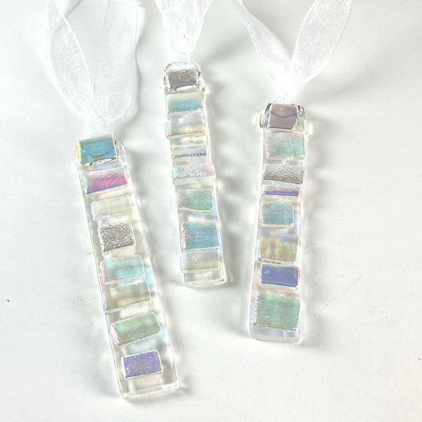 Three (3) RECTANGLE Ornaments in Dichroic Mix