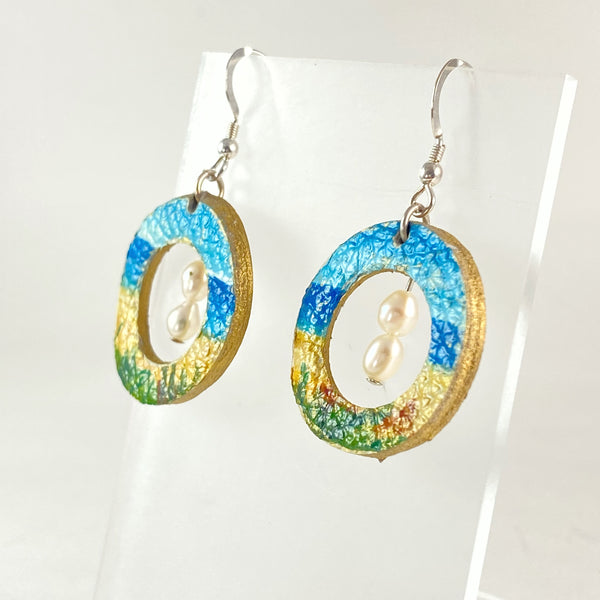 Circle Beach Earrings with Double Pearl