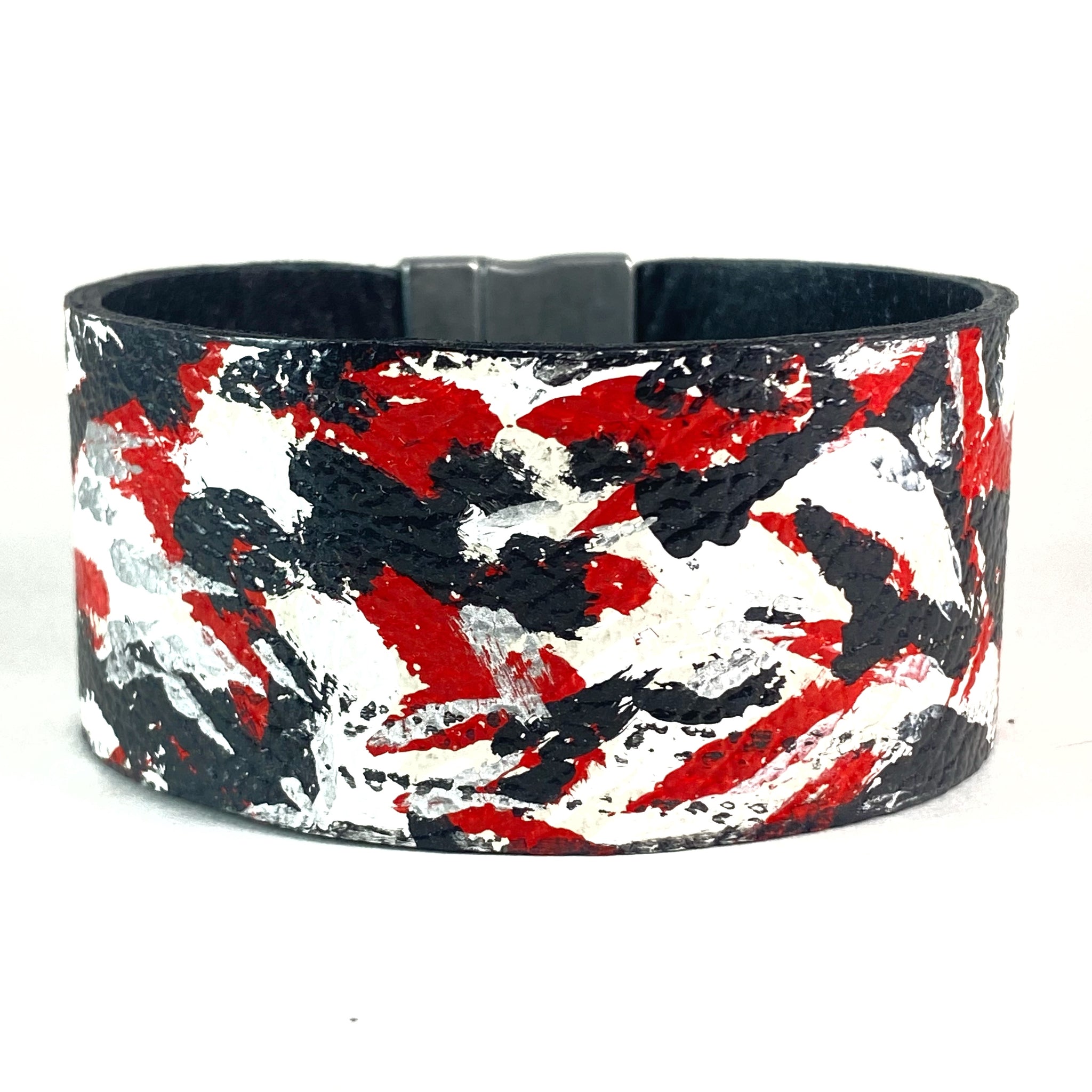 Red and Black Leather Cuff