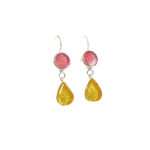 Small Double Drop Earrings in Watermelon and Lemon