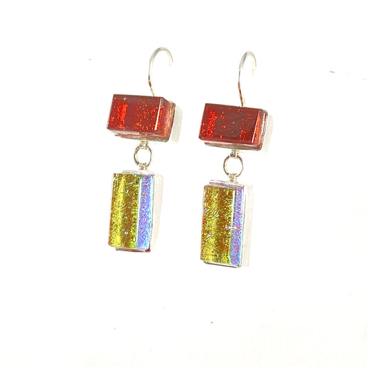 Small Double Drop Earrings in Rust and Salmon