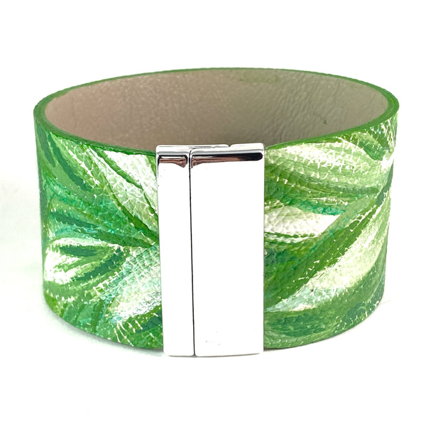 Green Leaves Leather Cuff