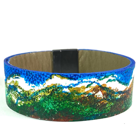 Snow Capped Mountains Leather Cuff