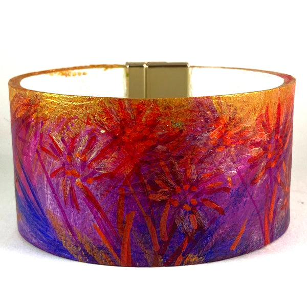Purple, Red and Gold Leather Cuff