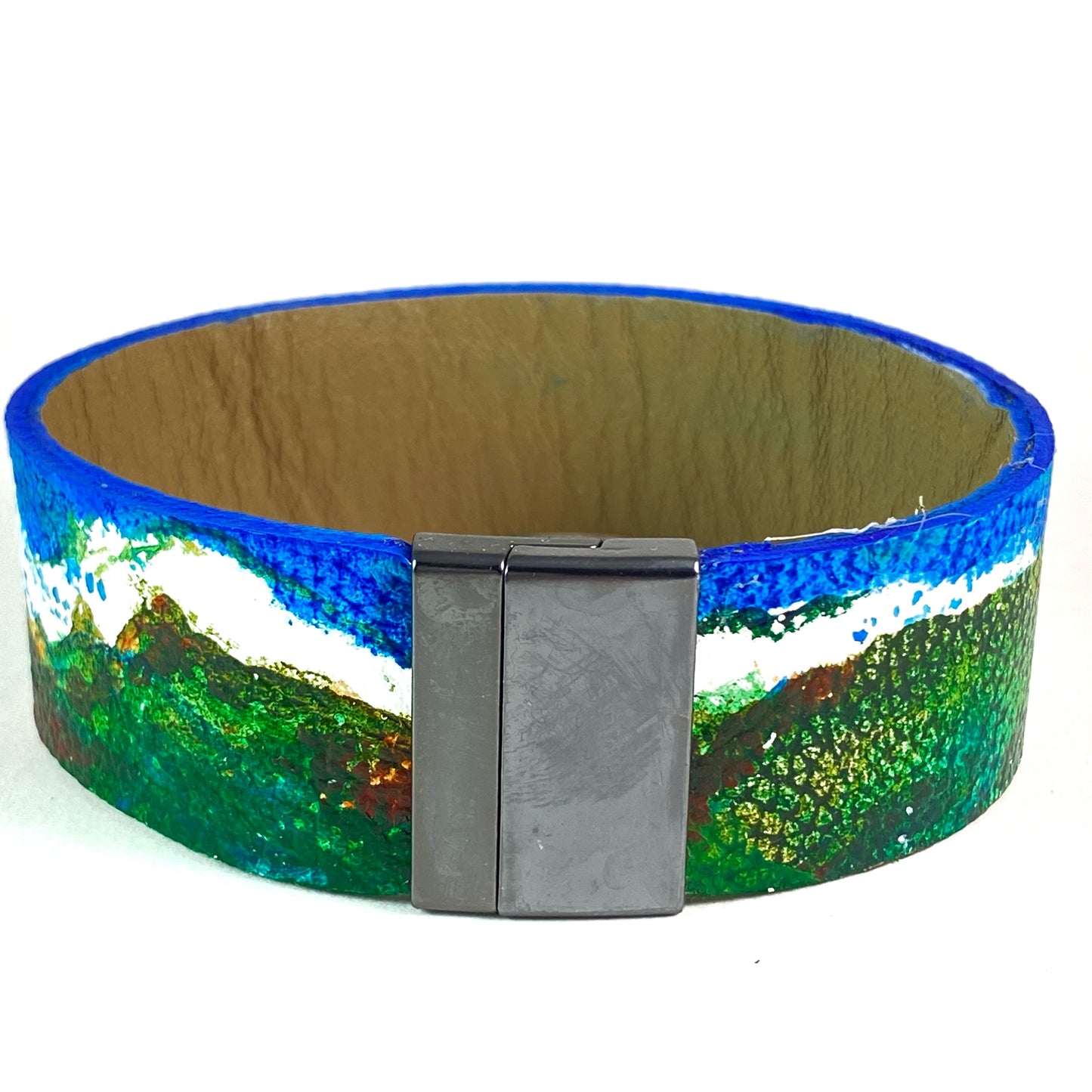 Snow Capped Mountains Leather Cuff