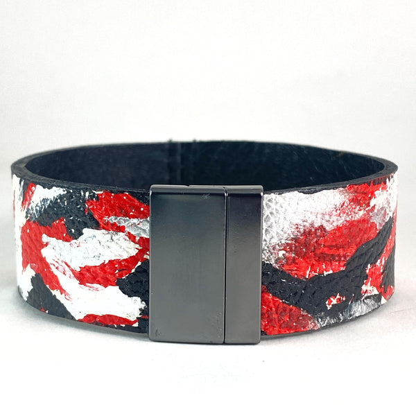One Inch Red and Black Leather Cuff