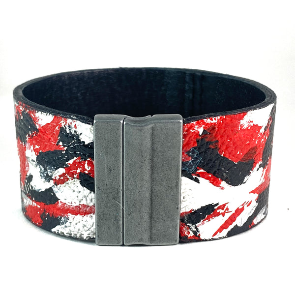 Red and Black Leather Cuff