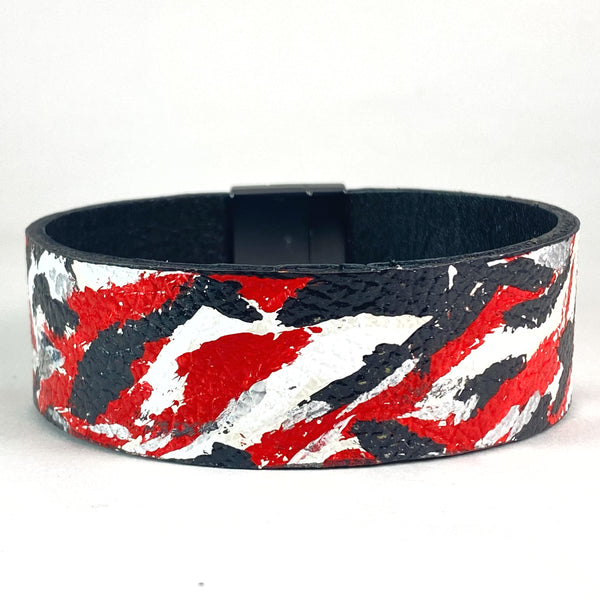 One Inch Red and Black Leather Cuff