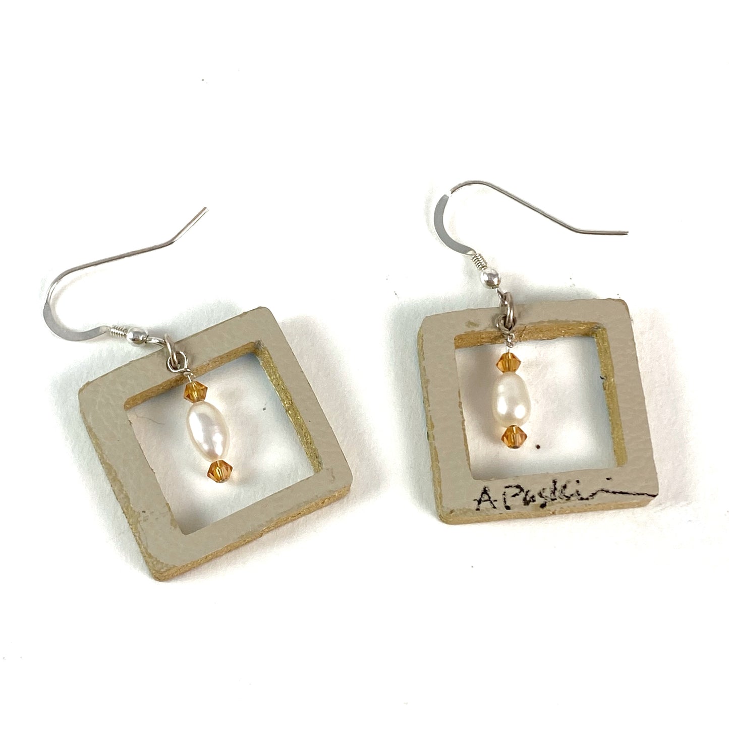 Square Beach Earrings with Pearls