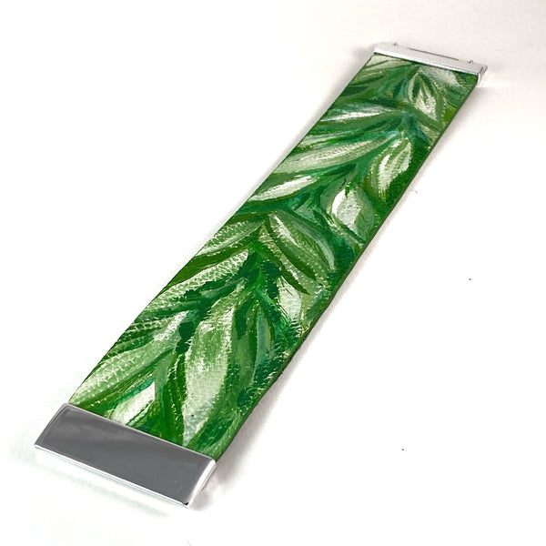 Green Leaves Leather Cuff