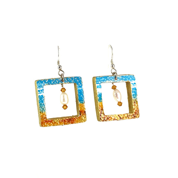 Square Beach Earrings with Pearls