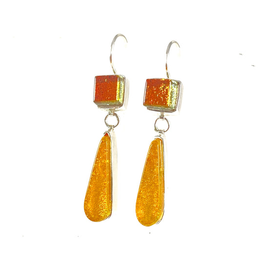 Small Double Drop Earrings in Amber and Butterscotch