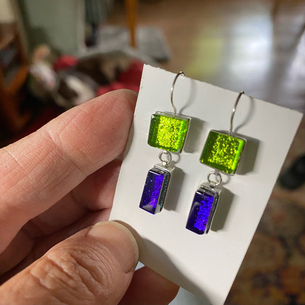 Small Double Drop Earrings in Citron and Grape