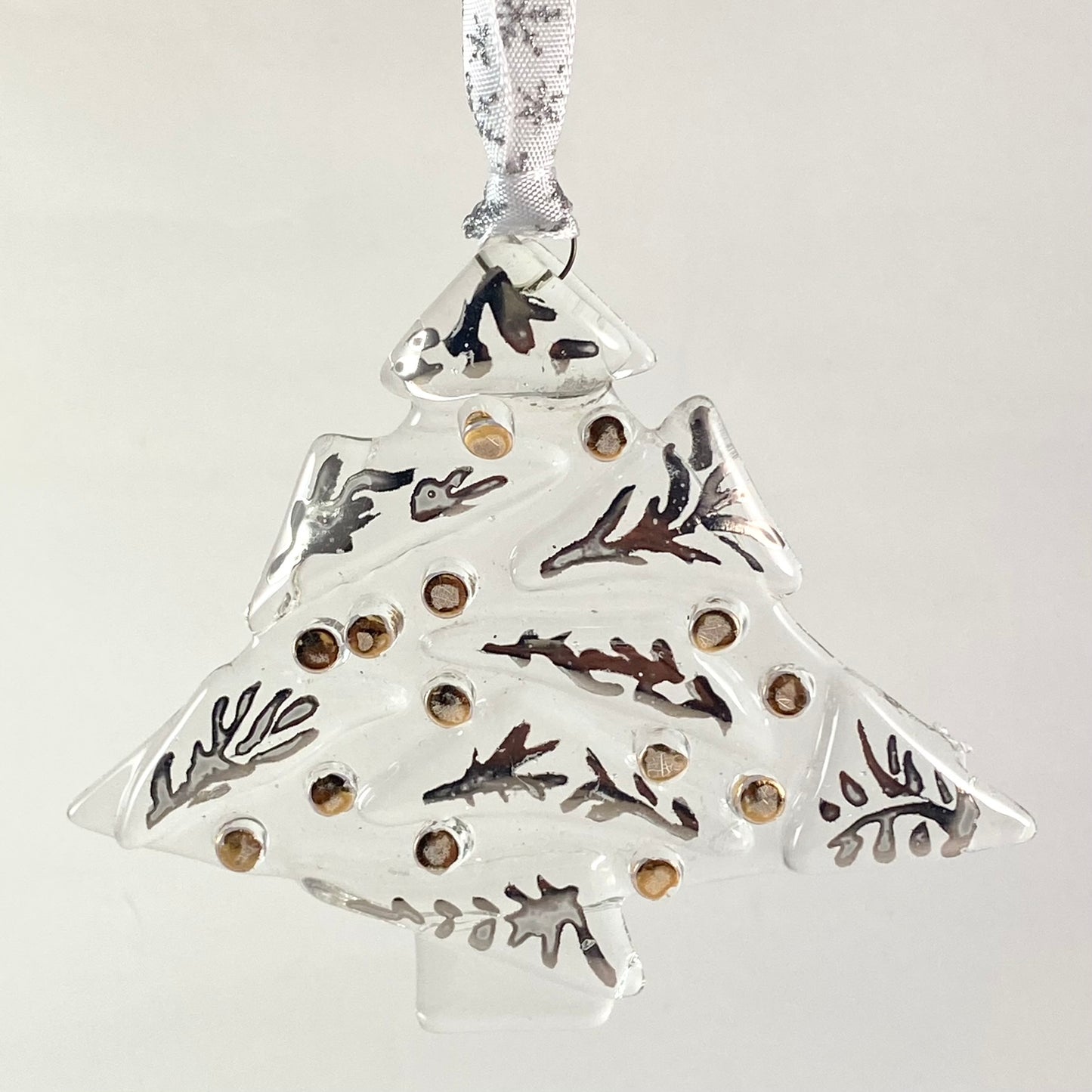 Abstract Tree Clear Ornament 11b Silver and Gold Luster